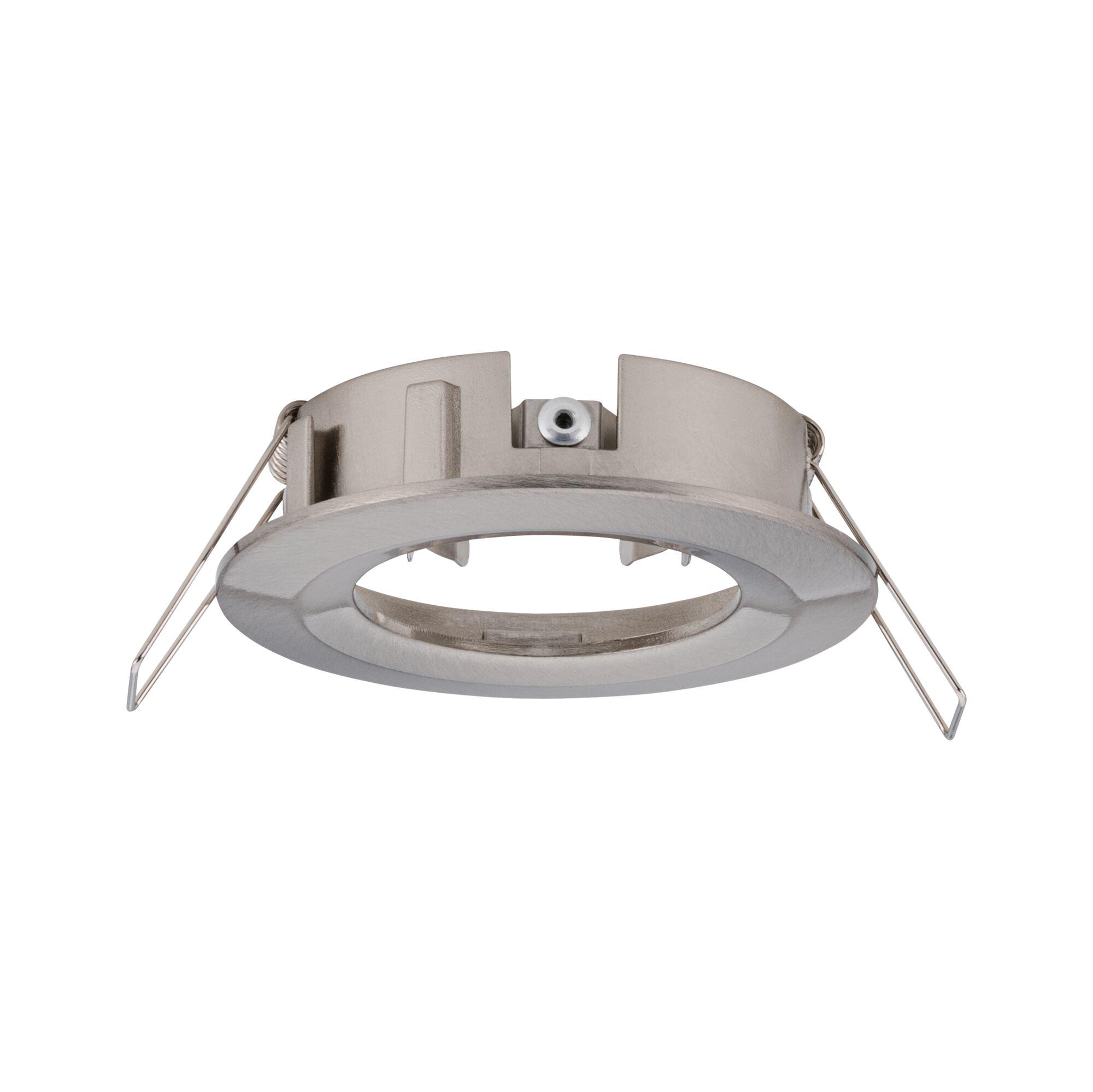 Round recessed frame in matte silver aluminium with spring clips for LED downlights