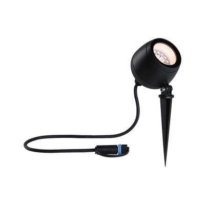 Black LED garden spotlight with ground spike and cable for outdoor lighting and garden light
