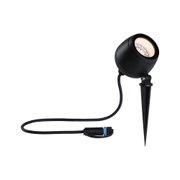 Black LED garden spotlight with ground spike and cable for outdoor lighting and garden light