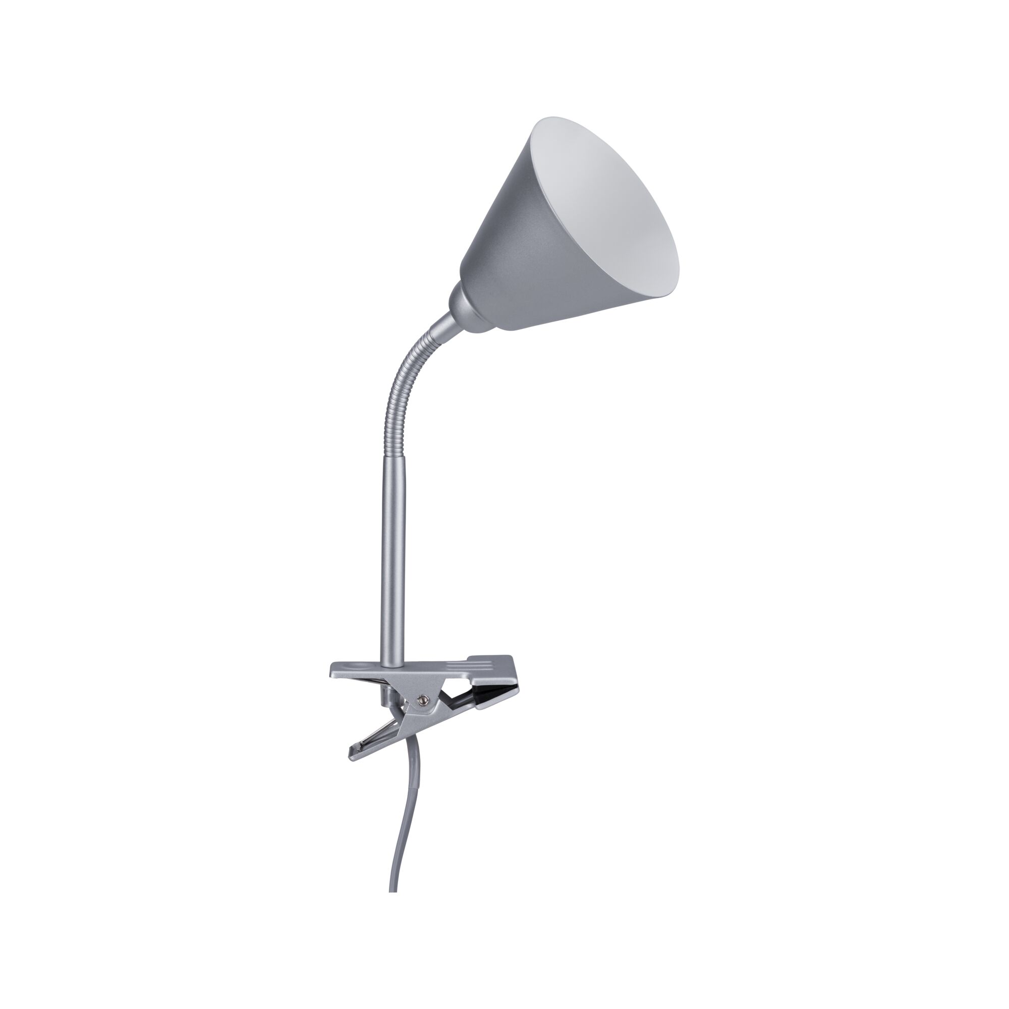 Spot pince Vitis Flexible arm cord switch Gris 230V E14 Lampe à pince en métal argenté avec col flexible pour un éclairage LED ciblé au bureau