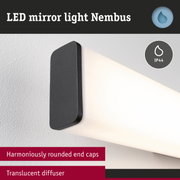 Nimbus LED mirror light with black housing and translucent diffuser for bathroom lighting