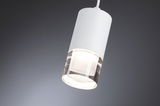 Moderne witte LED-hanglamp met helder glas en energiezuinige verlichting voor woonruimtes