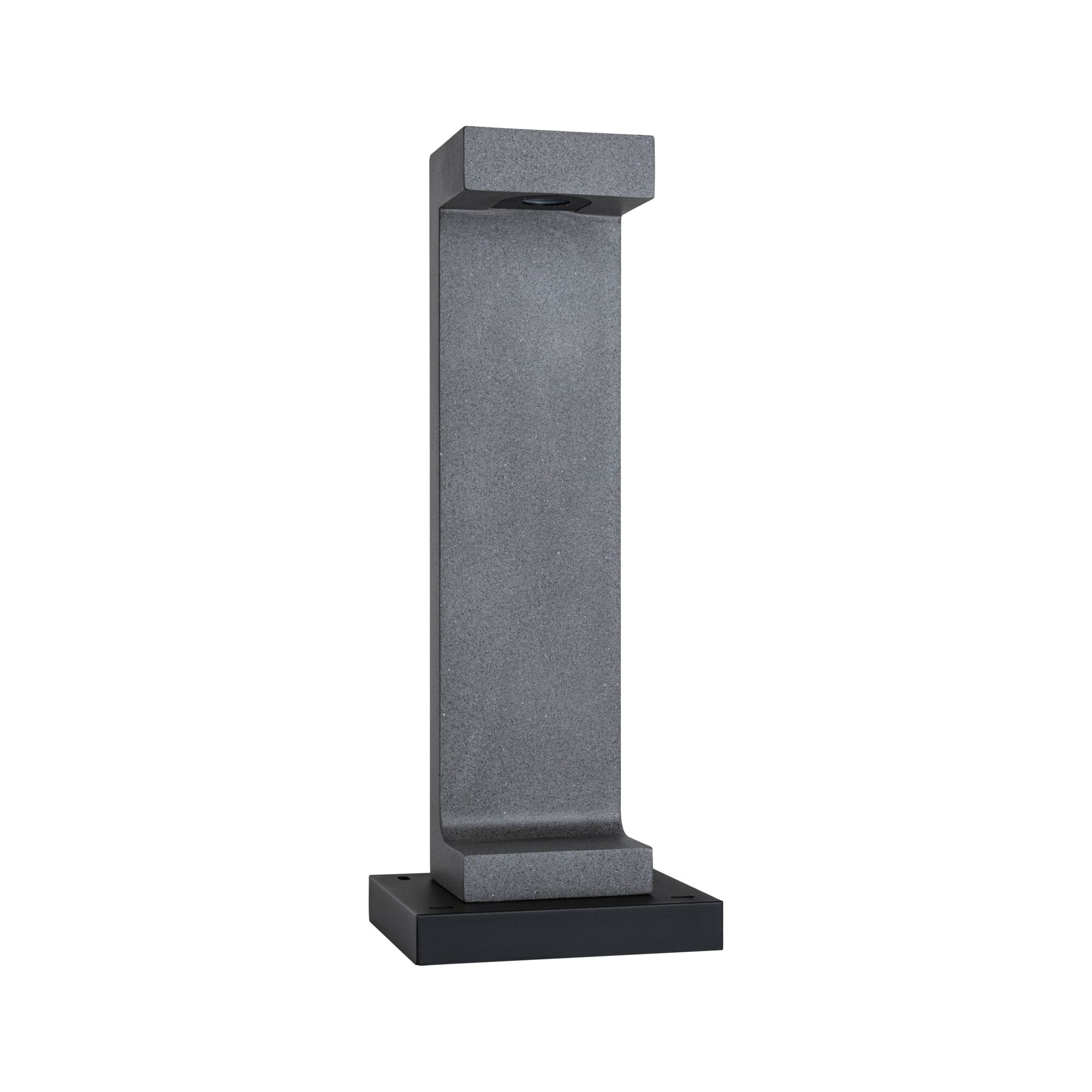 Modern grey stone outdoor lamp post with black base for garden lighting and outdoor use