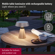 Mobile beige metal table lamp with rechargeable battery, suitable for indoor and outdoor use, IP44 rated