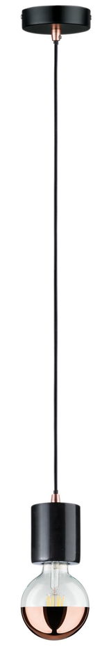 Moderne Pendelleuchte mit schwarzem Metallschirm und kupferfarbenem Glühbirnensockel, LED geeignet