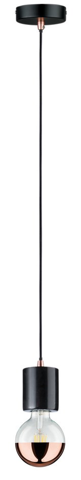 Suspension moderne avec abat-jour en métal noir et support d’ampoule cuivre, compatible LED