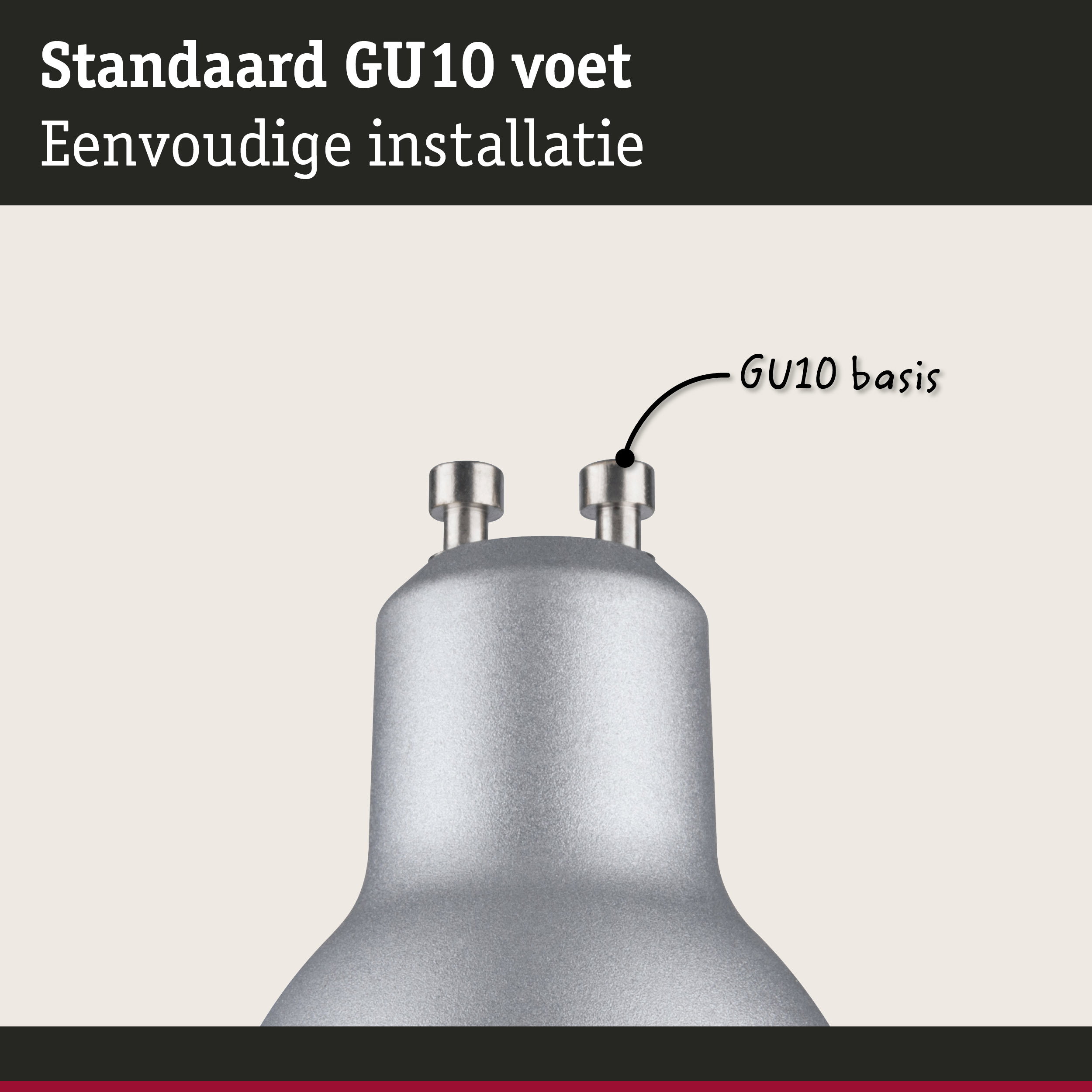 Standaard GU10 lampvoet van zilverkleurig metaal voor eenvoudige installatie van LED-verlichting