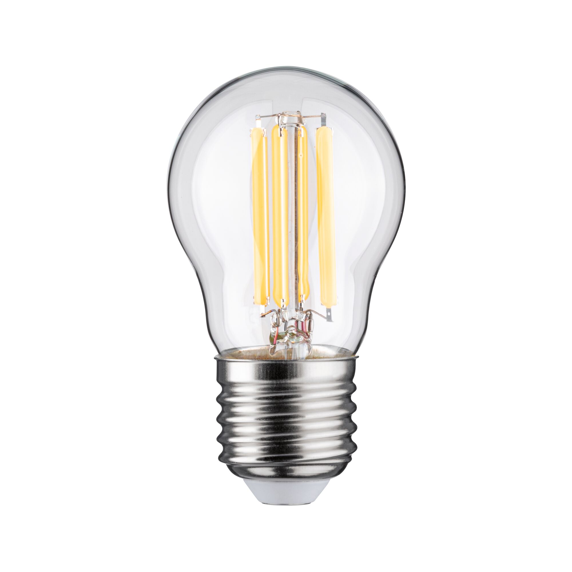 Klassische LED-Glühbirne mit transparentem Glas und silbernem Metallgewinde für energiesparende Beleuchtung