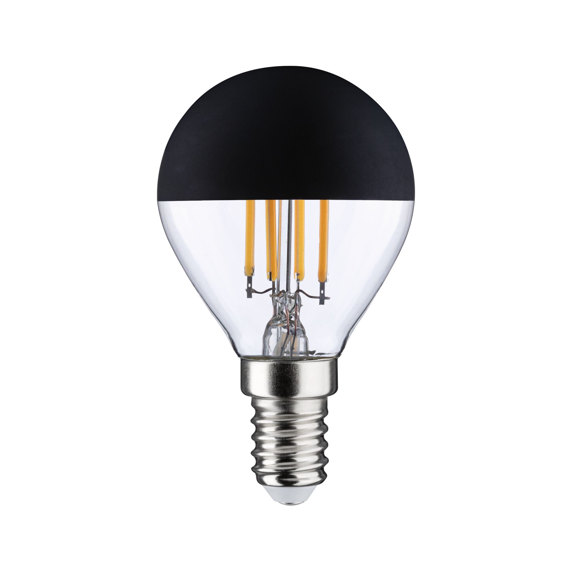LED-Glühbirne mit schwarzer Halbblende und transparentem Glas, energiesparende Leuchte mit E14-Sockel