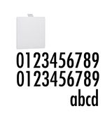 White square metal plate with black numbers and letters in clear font for signage use