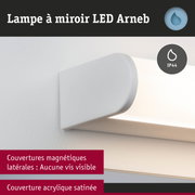 Lampe LED miroir Arneb blanche avec couverture acrylique satinée et couvertures latérales magnétiques
