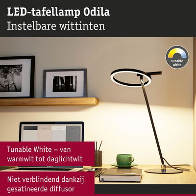 Zwarte LED-tafellamp Odila met instelbare wittinten en matte diffuser voor verblindingsvrij licht