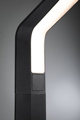 Black LED outdoor lamp with curved design and built-in switch for modern garden lighting