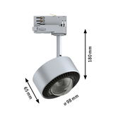 Gray LED spotlight with 98 mm diameter and 180 mm height, modern track lighting fixture