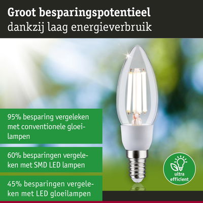 Energiezuinige LED-lamp met heldere glazen kap en E14-fitting voor laag energieverbruik