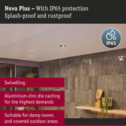 Nova Plus black aluminium-zinc recessed spotlight with IP65 protection for damp rooms and outdoor use