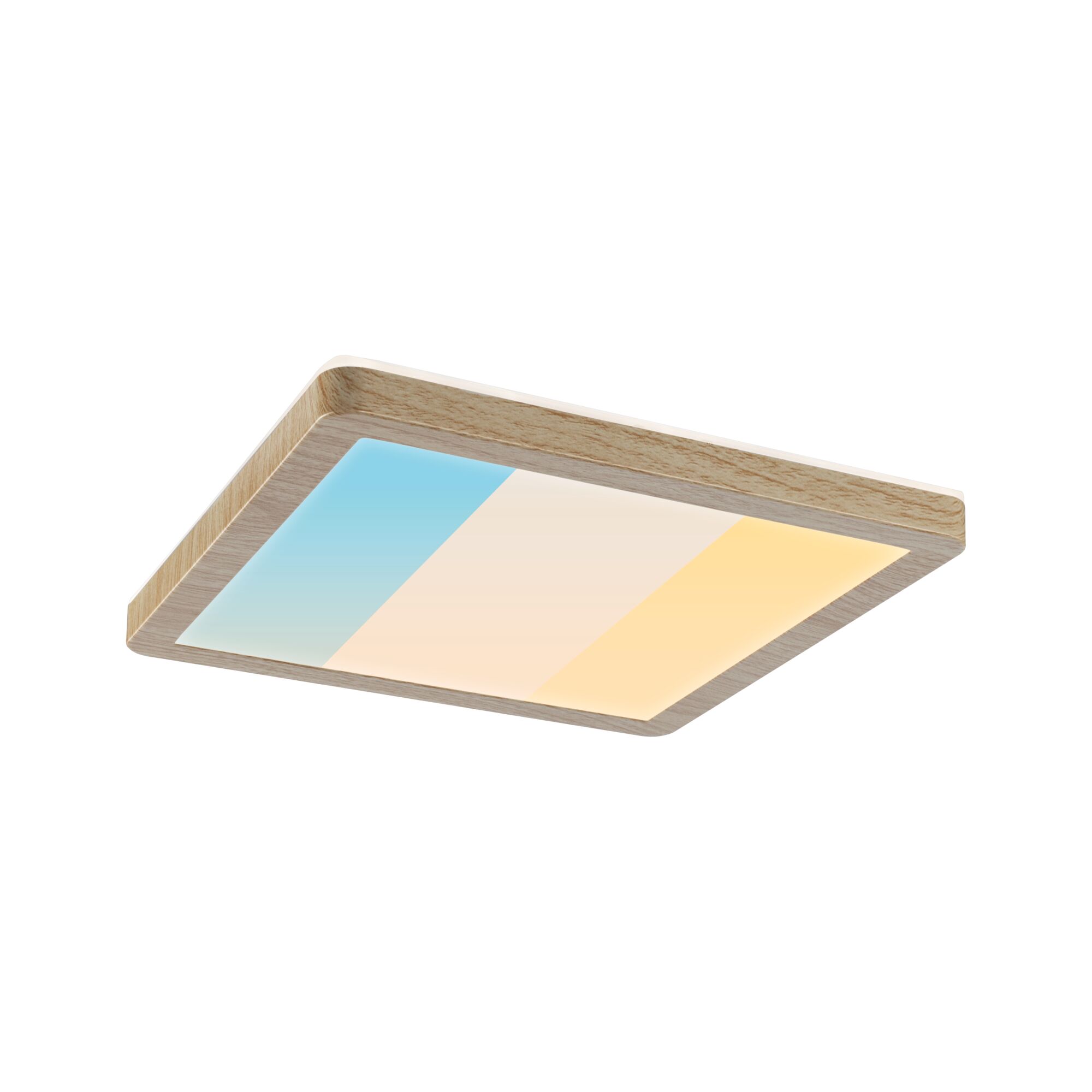LED Panel Atria Shine White Select IP44 eckig 190x190mm 8W 1160lm 3000 - 6500K Holzoptik Quadratische Deckenleuchte mit Holzrahmen und stufenlos einstellbarem Farbtemperaturbereich für Wohnräume