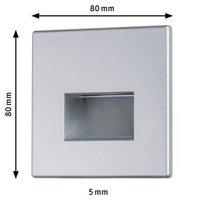 Applique murale LED encastrée carrée en aluminium argenté de 80 mm de côté avec ouverture de 5 mm
