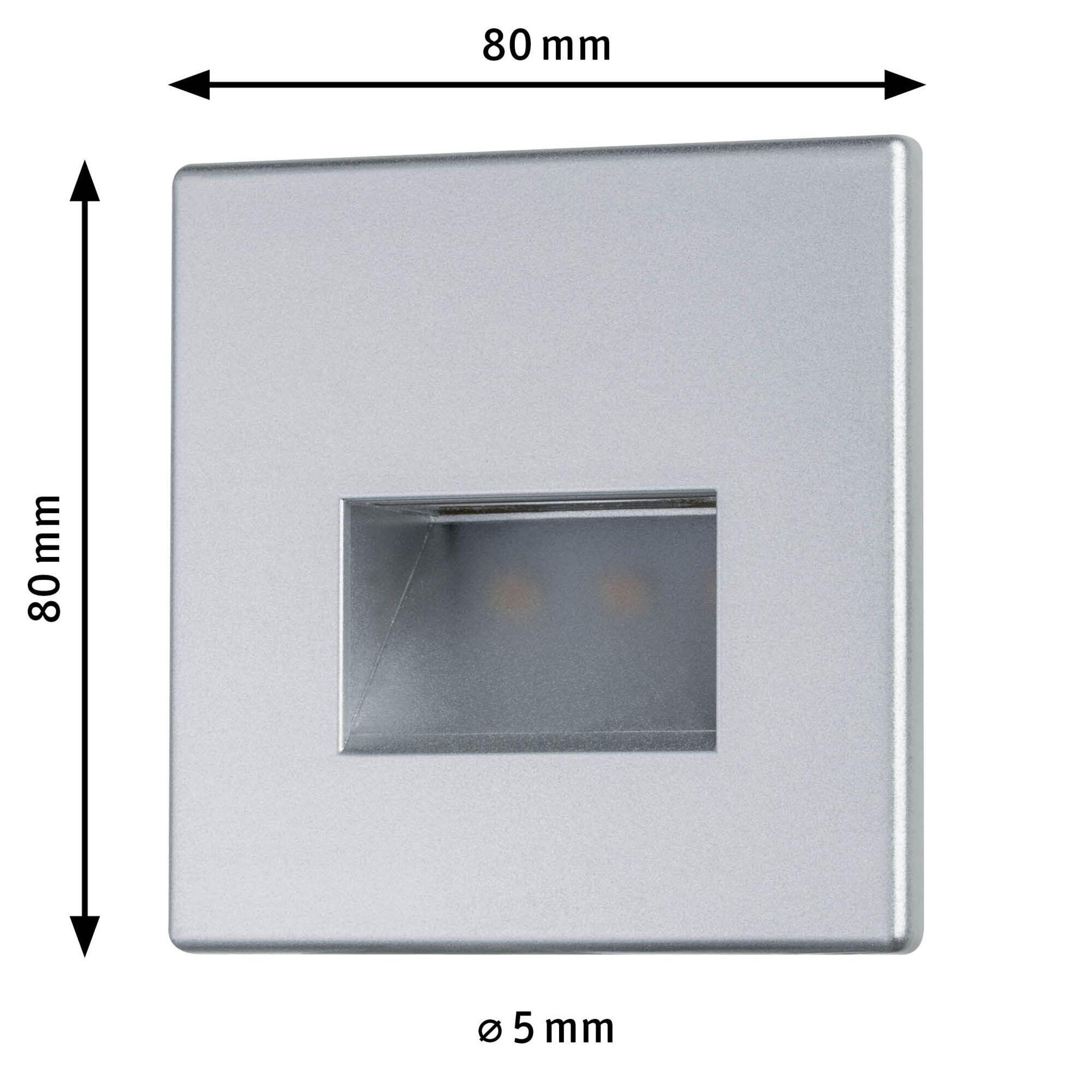 Square silver aluminium LED wall recessed light with 80 mm edge length for modern lighting