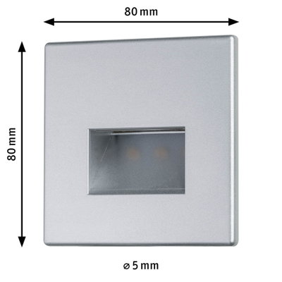 Square silver aluminium LED wall recessed light with 80 mm edge length for modern lighting