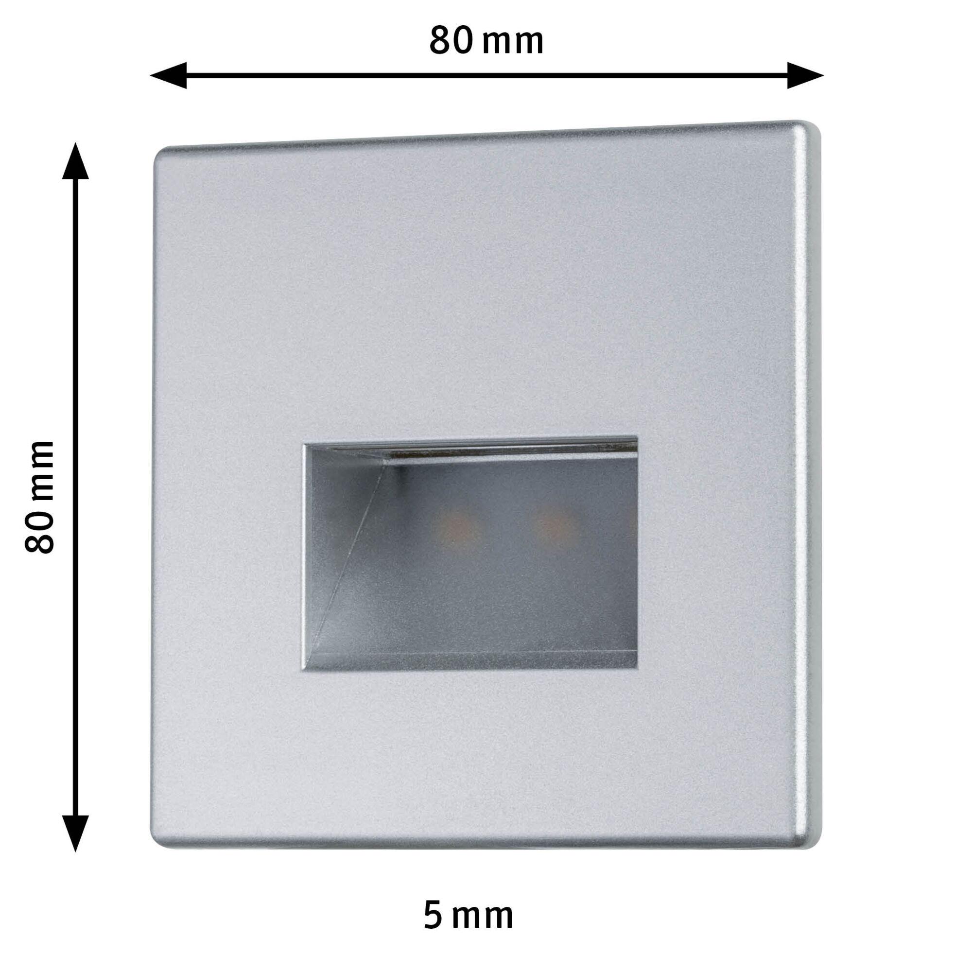 Quadratischer LED-Wandeinbauleuchte aus silbernem Aluminium mit 80 mm Kantenlänge