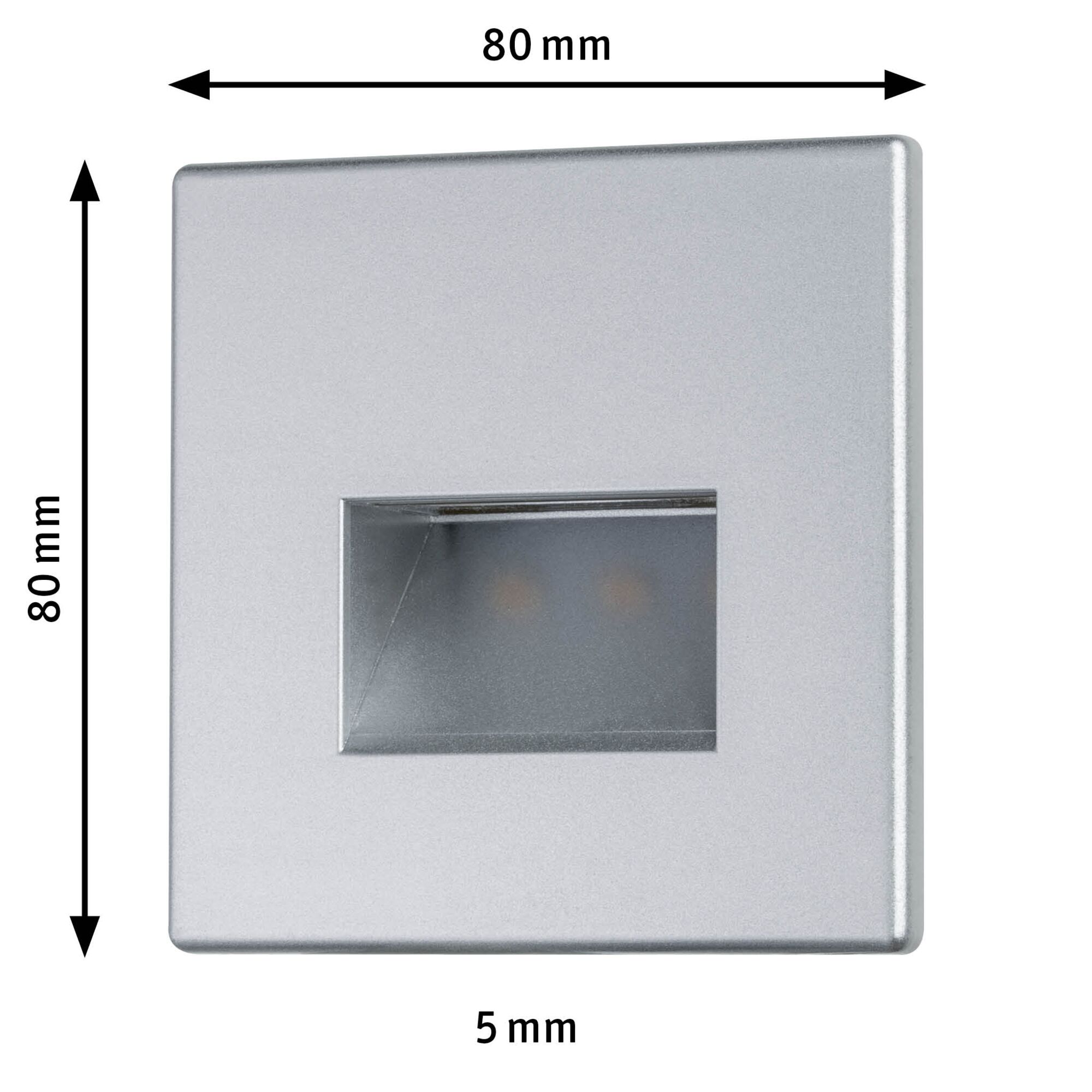 Square silver aluminium LED wall recessed light with 80 mm edge length for modern lighting