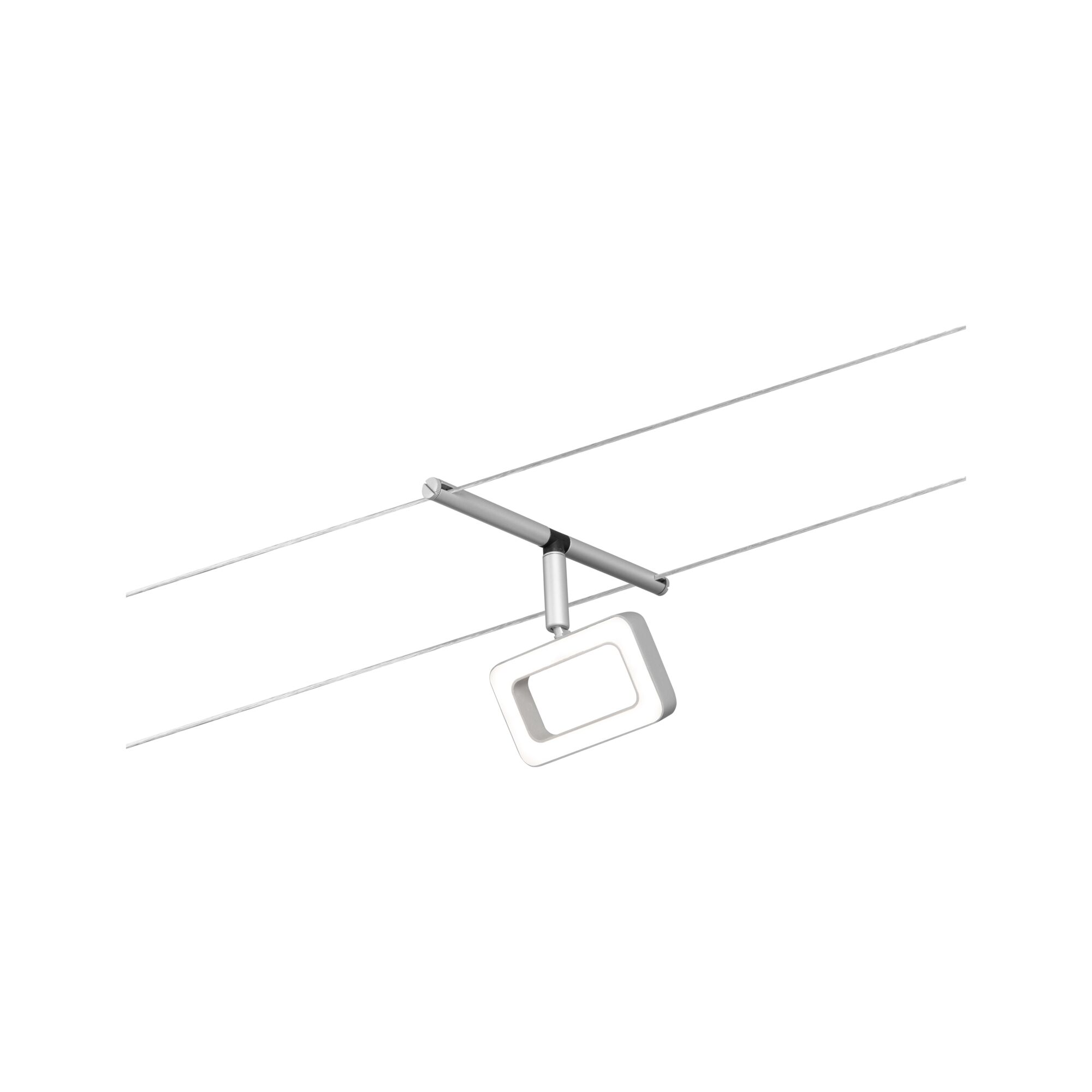 Modern LED cable system with rectangular white light and silver aluminum frame for interior lighting