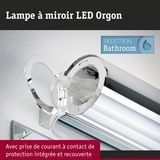 Lampe à miroir LED chromée avec prise de courant protégée intégrée pour éclairage de salle de bain