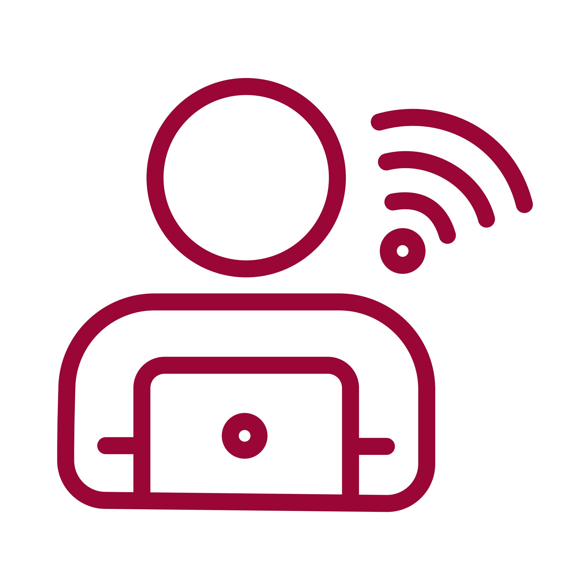 Rotes Icon einer Person mit Laptop und WLAN-Symbol für mobiles Arbeiten und Homeoffice Vorteile