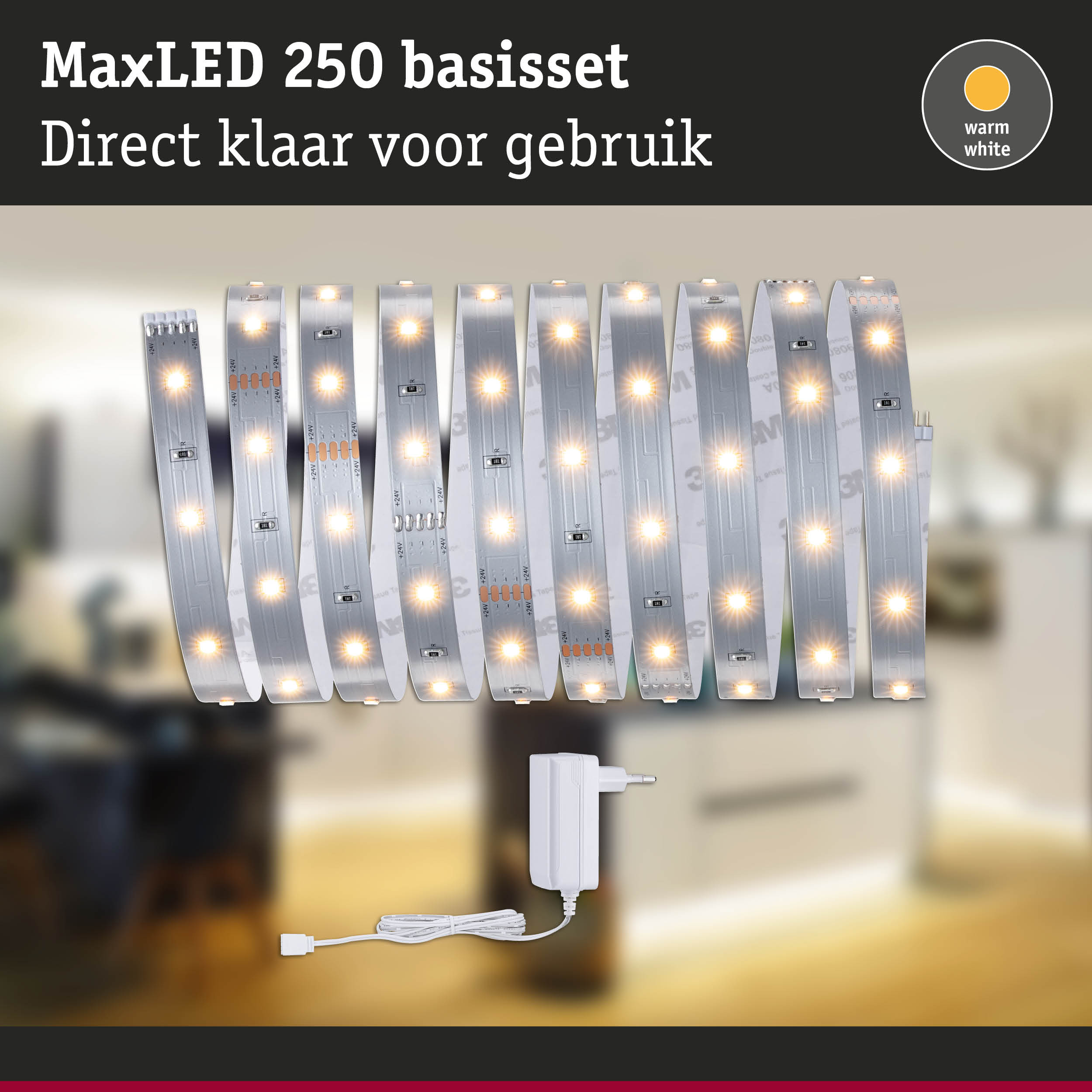 MaxLED 250 basisset met warmwit LED-licht en adapter voor eenvoudige installatie en verlichting