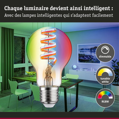 Ampoule LED transparente avec filament en spirale, dimmable et RGBW pour éclairage intelligent