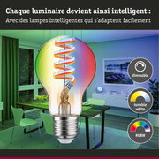 Ampoule LED transparente avec filament en spirale, dimmable et RGBW pour éclairage intelligent