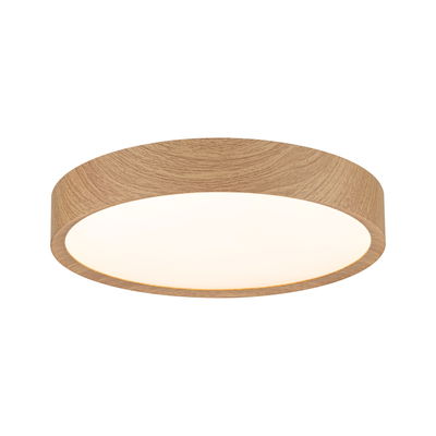 Round ceiling light with wood finish and warm white light for modern home lighting