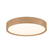 Round ceiling light with wood finish and warm white light for modern home lighting