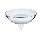 Clear glass reflector lamp with two metal pins, suitable for LED lighting and lamps.