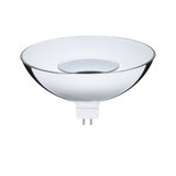 Clear glass reflector lamp with two metal pins, suitable for LED lighting and lamps.