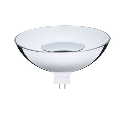 Clear glass reflector lamp with two metal pins, suitable for LED lighting and lamps.