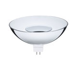Klare Glas-Reflektorlampe mit zwei Metallstiften, geeignet für LED-Leuchten und Lampen.