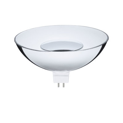 Klare Glas-Reflektorlampe mit zwei Metallstiften, geeignet für LED-Leuchten und Lampen.