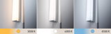 Moderne Wandlampe mit verchromtem Metall und weißem Diffusor in drei Lichtfarben 3000K, 4000K, 6500K.