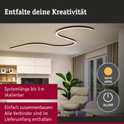 Schwarze LED-Deckenleuchte in geschwungener Form mit warmweißem Licht für modernes Wohnzimmer