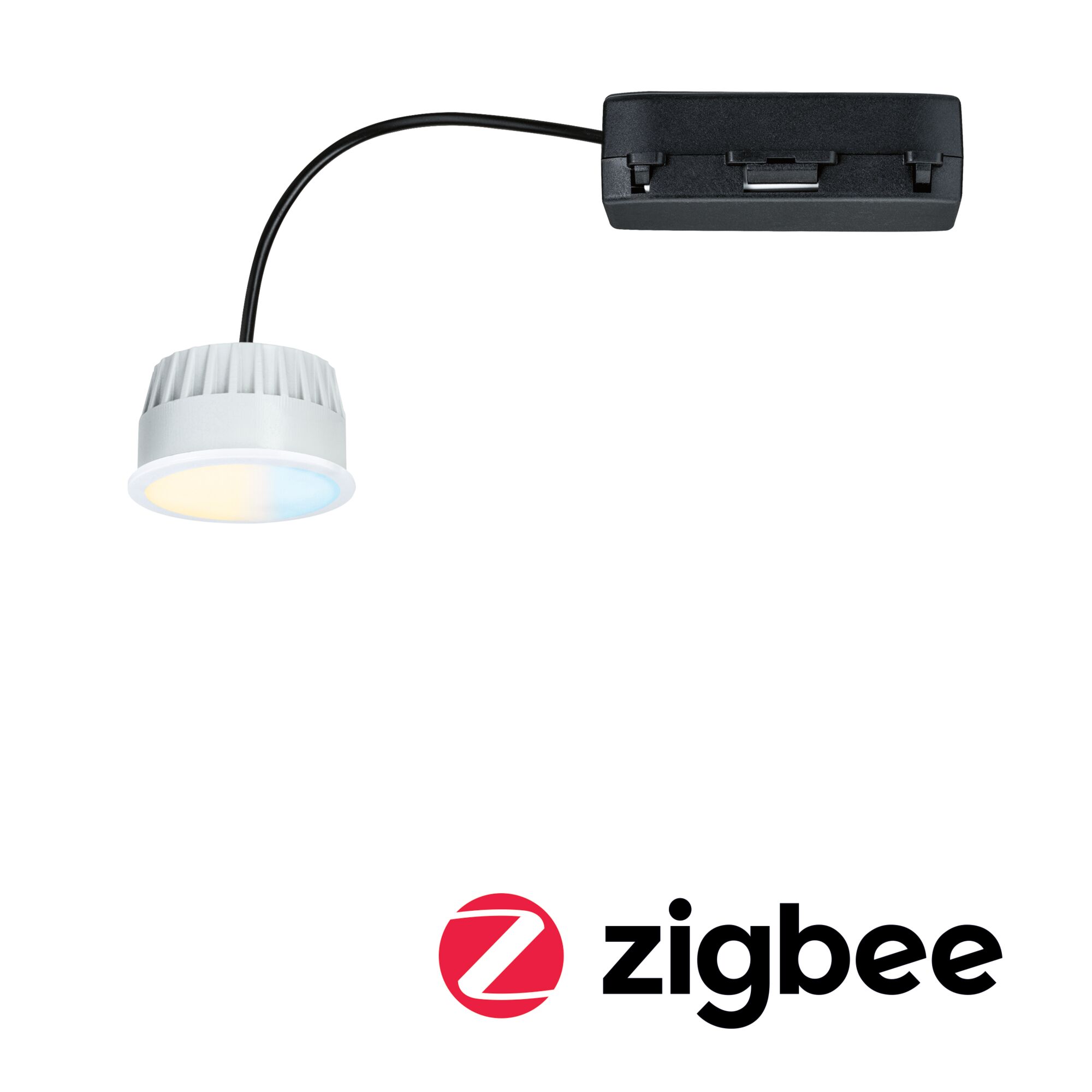 LED-module inbouwlamp Tunable White Coin 50mm Coin 6W 530lm 230V dimbaar 2200 - 6500K Satijn Witte LED inbouwspot met kleurwissel en zwarte kabel voor Zigbee slimme verlichting