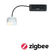 White LED recessed spotlight with color change and black cable for Zigbee smart home lighting