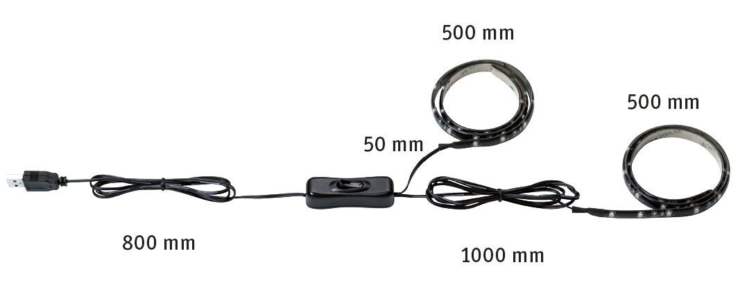 Strip USB LED 0,5m 2x1W 120lm/m 50 LEDs/m 3000K