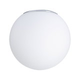 Round ceiling light with white glass and chrome trim, modern indoor lighting for living spaces