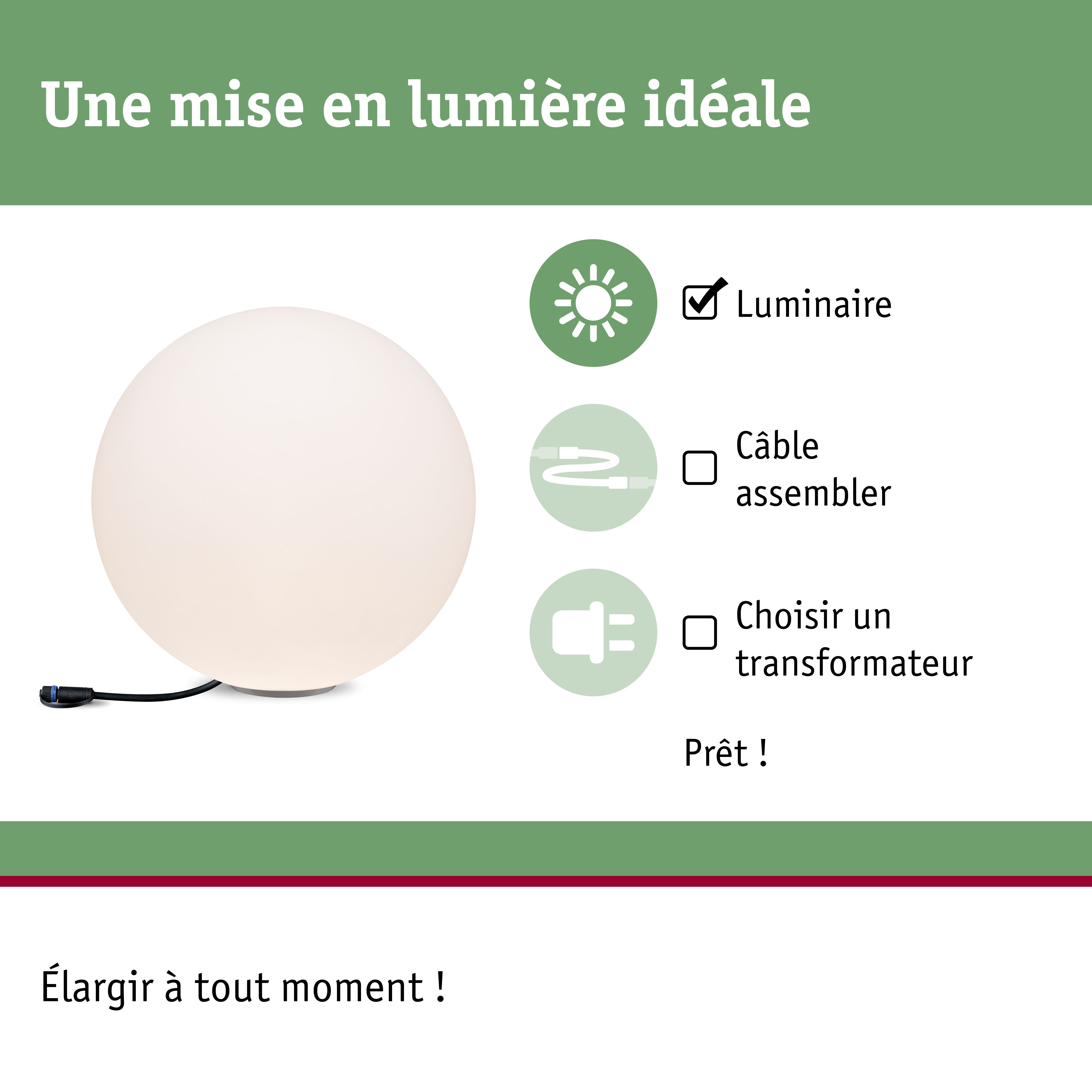 Lampe ronde blanche avec câble noir pour solutions d'éclairage intérieur flexibles