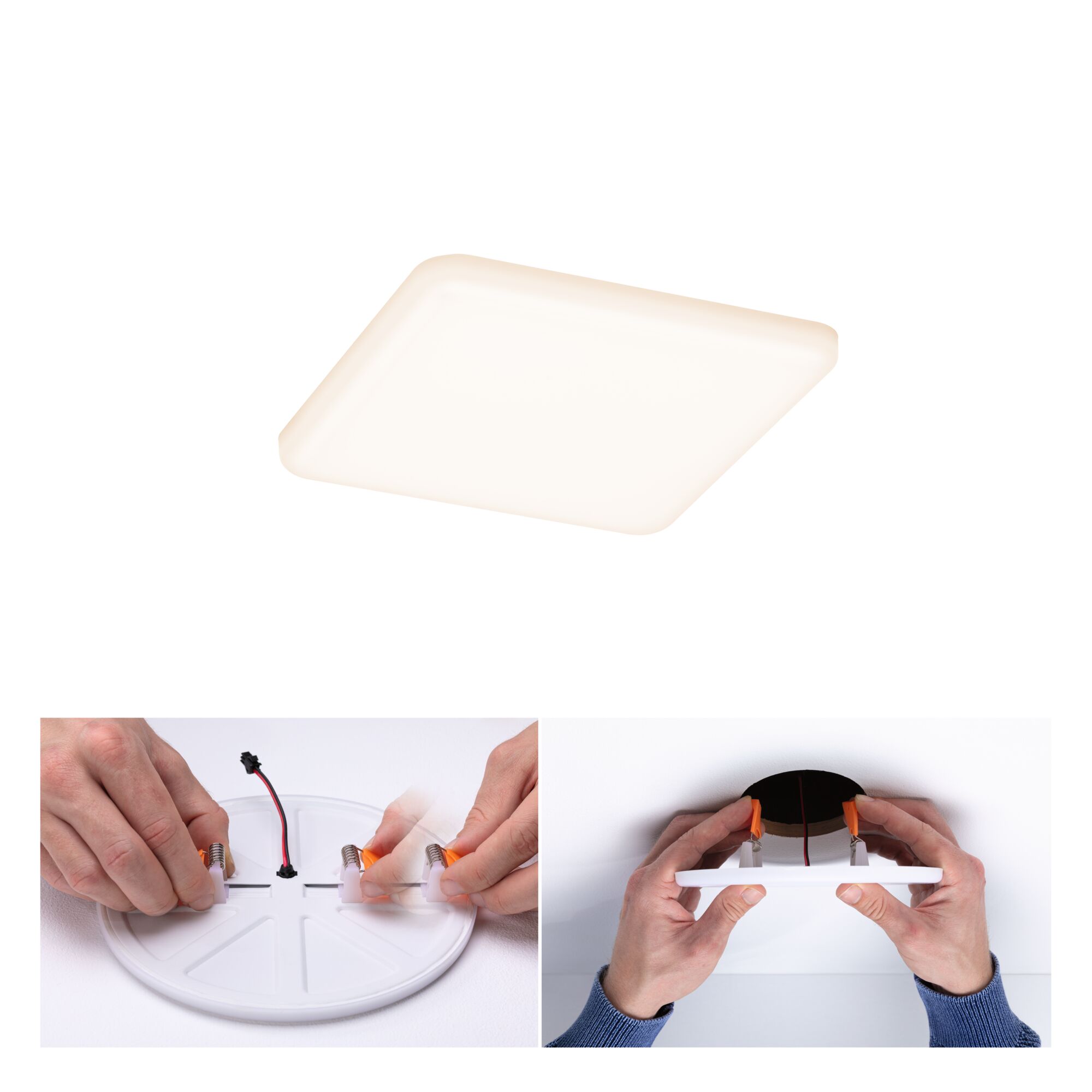 VariFit LED-inbouwpaneel Veluna IP44 hoekig 125x125mm 8,5W 650lm 3000K Satijn Witte vierkante LED-plafondlamp met montagclips, energiezuinige binnenverlichting