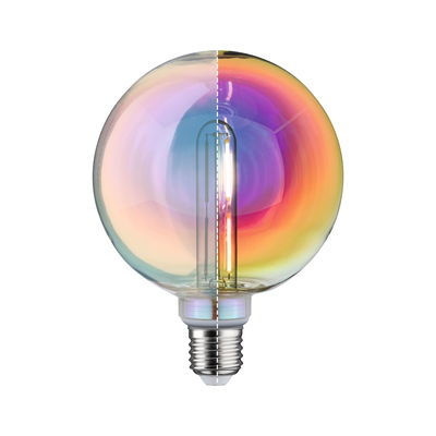 Colorful LED bulb with E27 base and iridescent glass for decorative lighting and energy-saving lamps