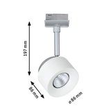 White metal LED spotlight 197 mm high and 86 mm diameter for track lighting systems