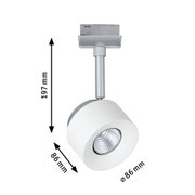 Weißer LED-Spot aus Metall mit 197 mm Höhe und 86 mm Durchmesser für Schienensysteme
